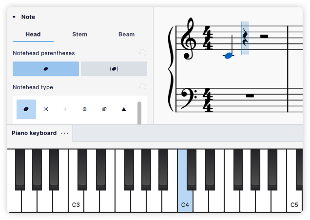 Virtual piano keyboard