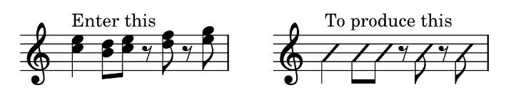 Enter normal notes to produce rhythmic slash notation