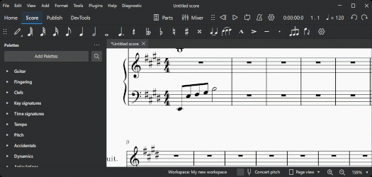 Open Fingering palette and add fingering