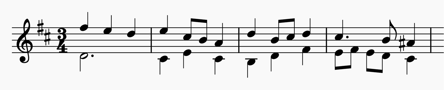 Music using two voices on a single staff